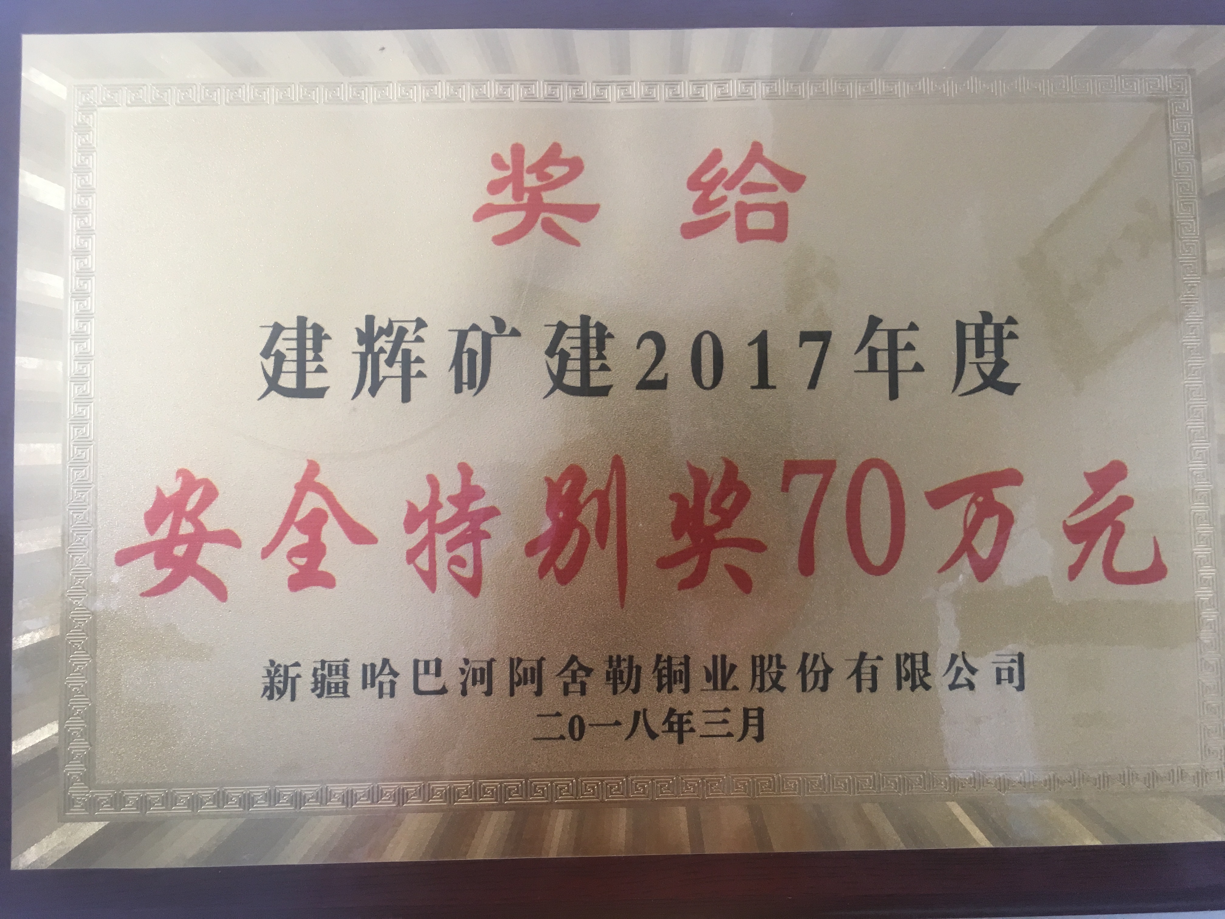 2018年3月被授予2017年度安全特别奖